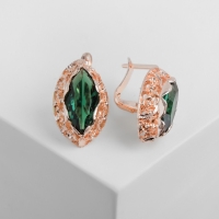 Серьги со стразами &laquo;Эдель&raquo; эллипс ажурный, цвет изумрудный в розовом золоте