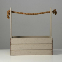 Кашпо деревянное 25.5&times;15&times;30 см "Прованс", ручка канат, светло-серый