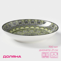 Тарелка глубокая керамическая Доляна «Мирсоле», d=21 см, цвет зелёный Тарелка глубокая керамическая Доляна «Мирсоле», d=21 см, цвет зелёный