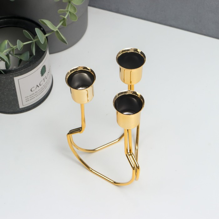 Подсвечник металл на 3 свечи "Равновесие" золото 15х10х10 см