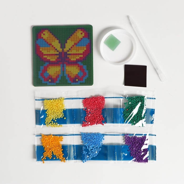 Алмазная мозаика на магните с полным заполнением для детей &laquo;Бабочка&raquo;, 10 х 10 см