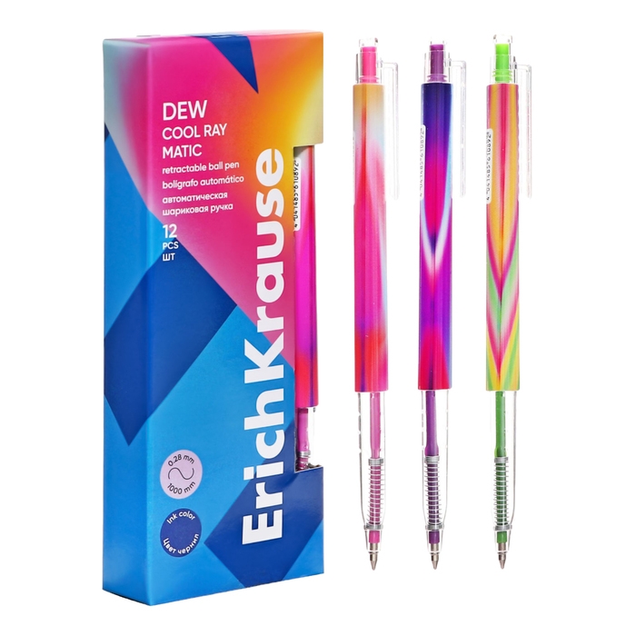 Ручка шариковая автоматическая ErichKrause Dew Matic Cool Ray, узел 0.7 мм, чернила синие, длина линии 1000 метров, МИКС