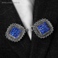 Зажим для кардигана «Квадраты», цвет синий в чернёном серебре Зажим для кардигана «Квадраты», цвет синий в чернёном серебре