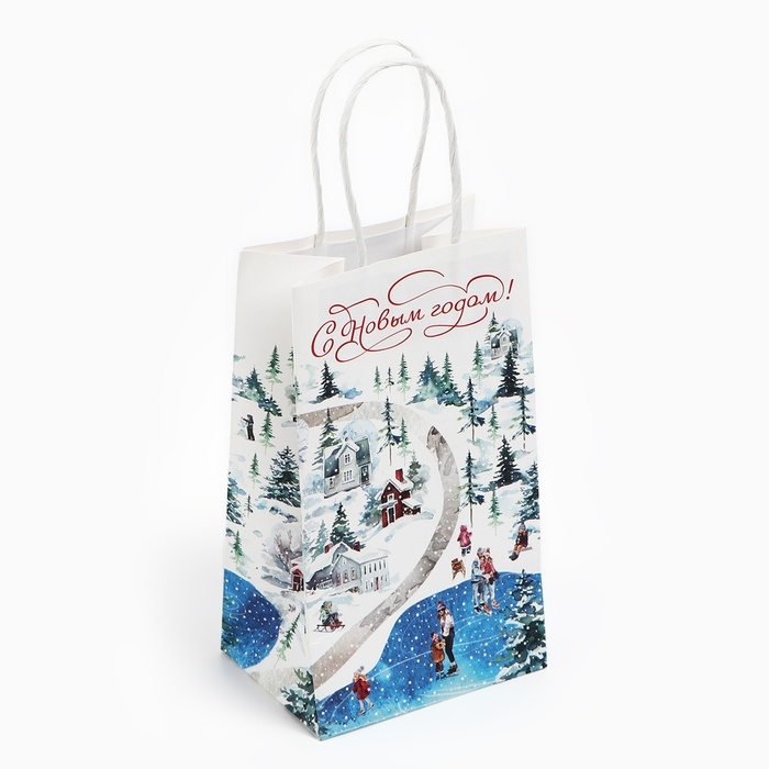 Пакет подарочный новогодний &laquo;С Новым годом&raquo;, белый крафт, 12 х 21 х 9 см , Новый год