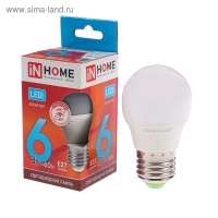 Лампа светодиодная IN HOME LED-ШАР-VC, Е27, 6 Вт, 230 В, 4000 К, 540 Лм Лампа светодиодная IN HOME LED-ШАР-VC, Е27, 6 Вт, 230 В, 4000 К, 540 Лм