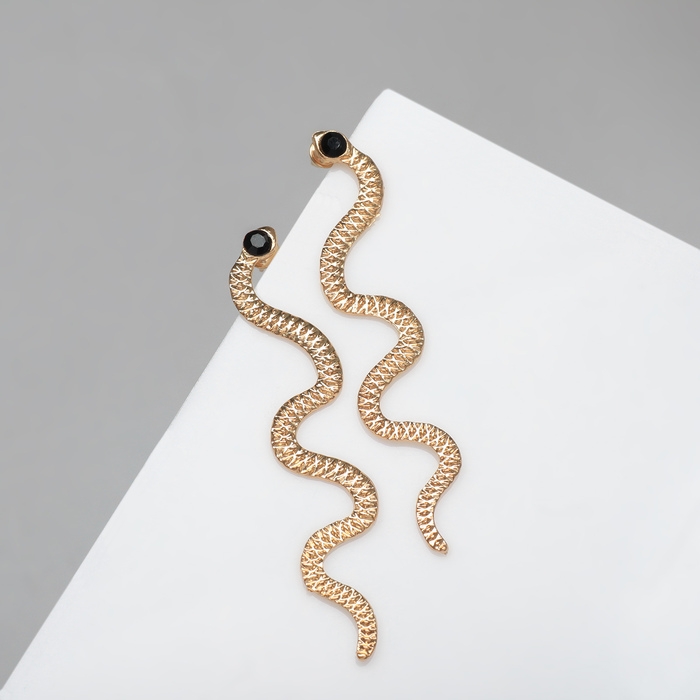 Новый год! Символ года 2025! Серьги висячие &laquo;Змея&raquo; тонкая, цвет чёрный в золоте