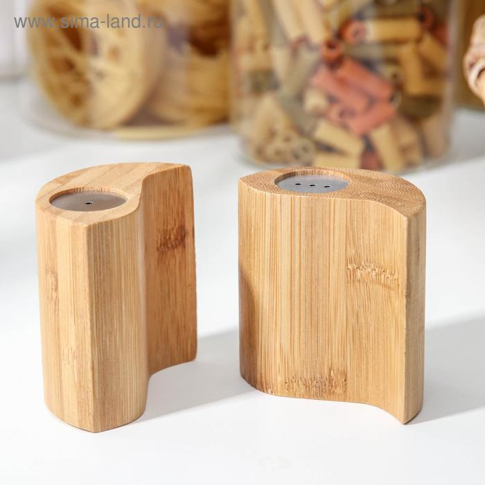 Набор для специй, 7&times;7см, 2 шт, солонка и перечница, бамбук