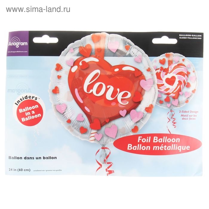 Шары воздушные фольгированные 24" &laquo;Сердце&raquo;, шар в шаре
