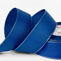 Лента репсовая 40мм*25&plusmn;1ярд(23м&plusmn;1м) серебряные нити №40 синий АУ