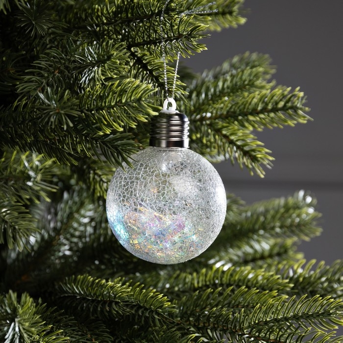 Елочный шар &laquo;Морозный узор&raquo; d=8 cм, 1 LED, LR44x3 (в комплекте), свечение тёплое белое