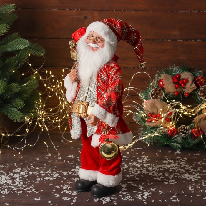 Дед Мороз Дед Мороз "С шариком и подарками" двигается, 45х22 см, красный