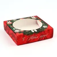Коробка для макарун с низкими бортами &laquo;Новогодняя роскошь&raquo;, венок, 11х 11х 3 см