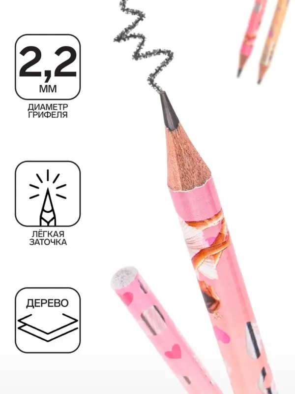 Карандаш чернографитный ErichKrause "Pointes", НВ, грифель d=2,2 мм, дерево, круглый, в тубусе, микс