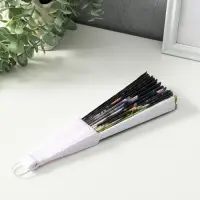 Веер пластик, текстиль "Кошечки и цветы" МИКС широкие лопасти 23 см