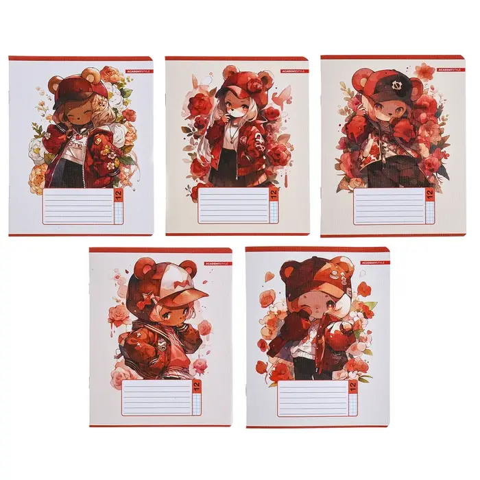 Тетрадь 12 листов в клетку &laquo;С ушками&raquo;, обложка бумага, текстура, МИКС