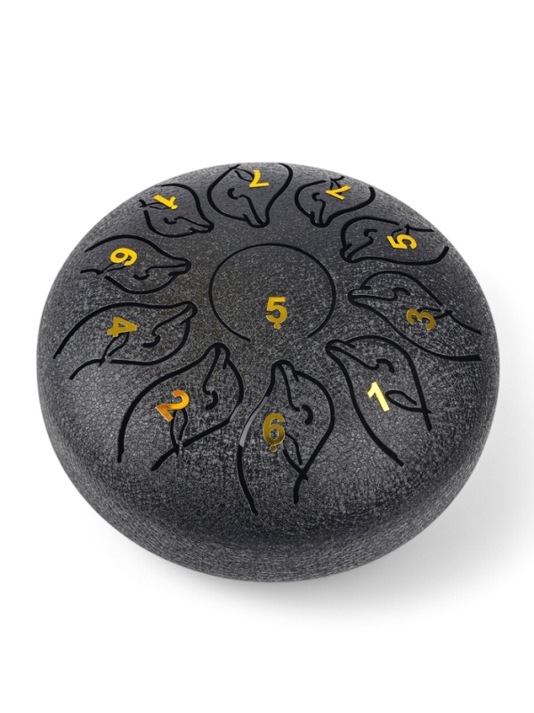 Глюкофон - музыкальный инструмент, дельфин черный, 11 лепестков, 18 х 18 х 11 см