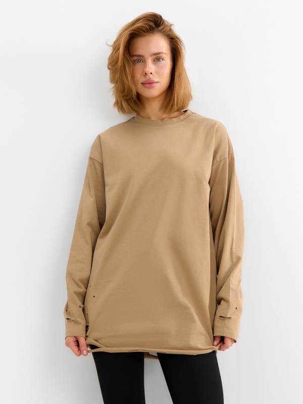 Футболка с длин. рукавом женский MINAKU: One Most Brand, цвет коричневый, ONESIZE