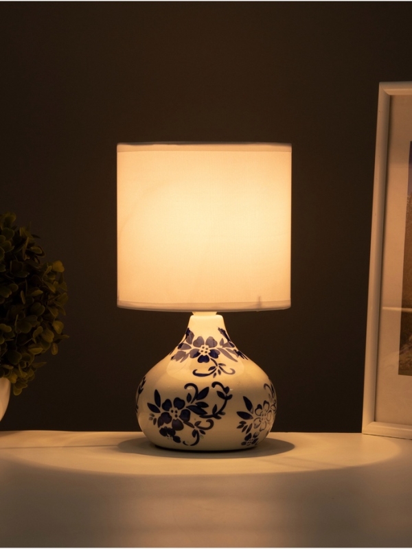 Настольная лампа "Гжель" 1х40Вт Е14 белый/синий 15х15х25,5см