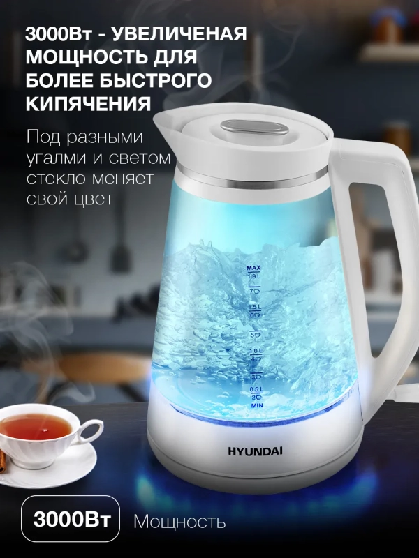 Чайник HYK-G3037 1.9л. 3000Вт белый