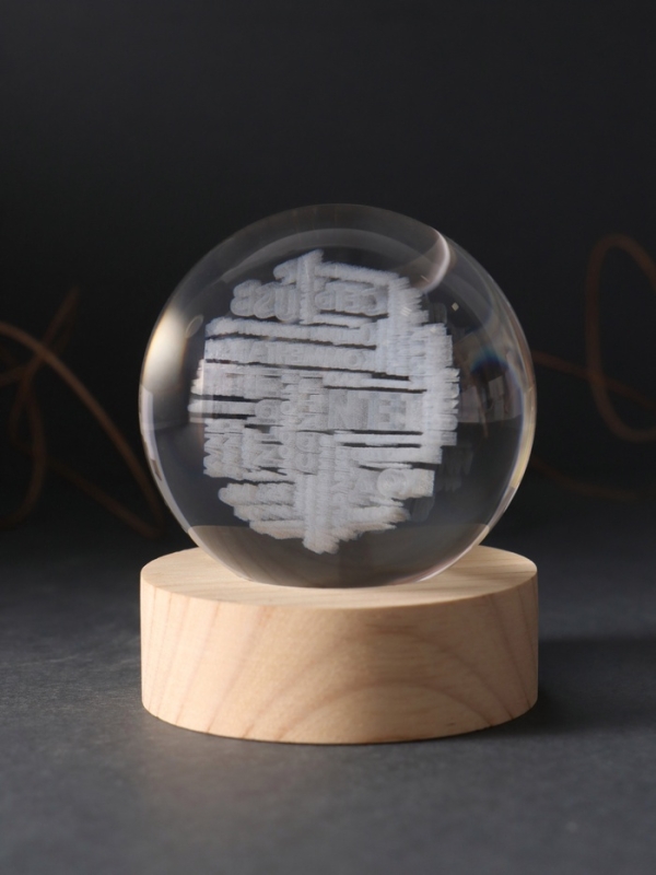 Сувенир стекло подсветка "Шар. Слова" d=6 см подставка дерево, USB