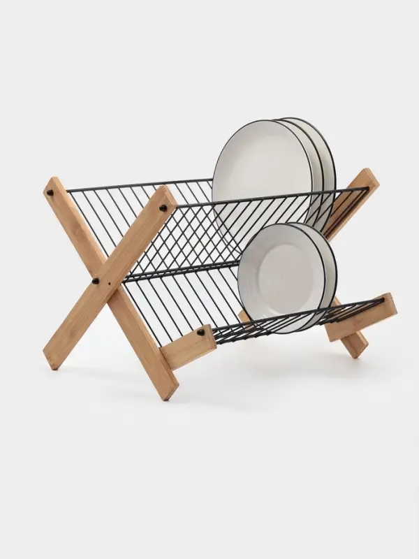 Сушилка для посуды "Meli" бамбук, металл, цвет черный