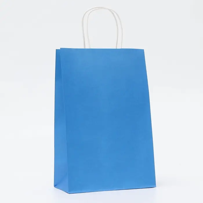 Пакет крафт синий, круглая ручка, 22&times;13&times;32 см, 120 г