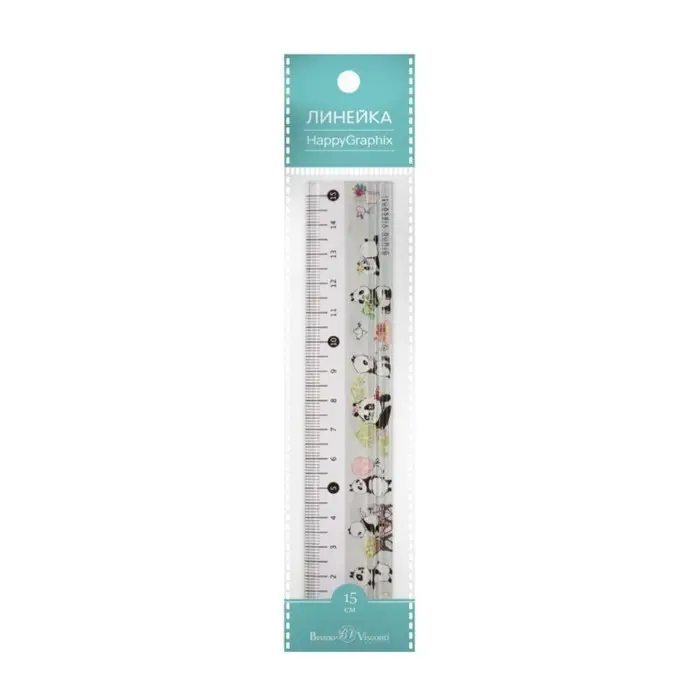 Линейка 15 см HappyGraphix "Веселые панды", с антискользящими вставками