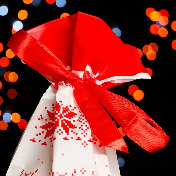 Пакет полиэтиленовый подарочный, с завязками &laquo;Новогодний узор&raquo;, 15&times;23 см
