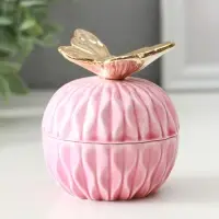 Шкатулка керамика "Золотой филин" розовая 8х8х12 см