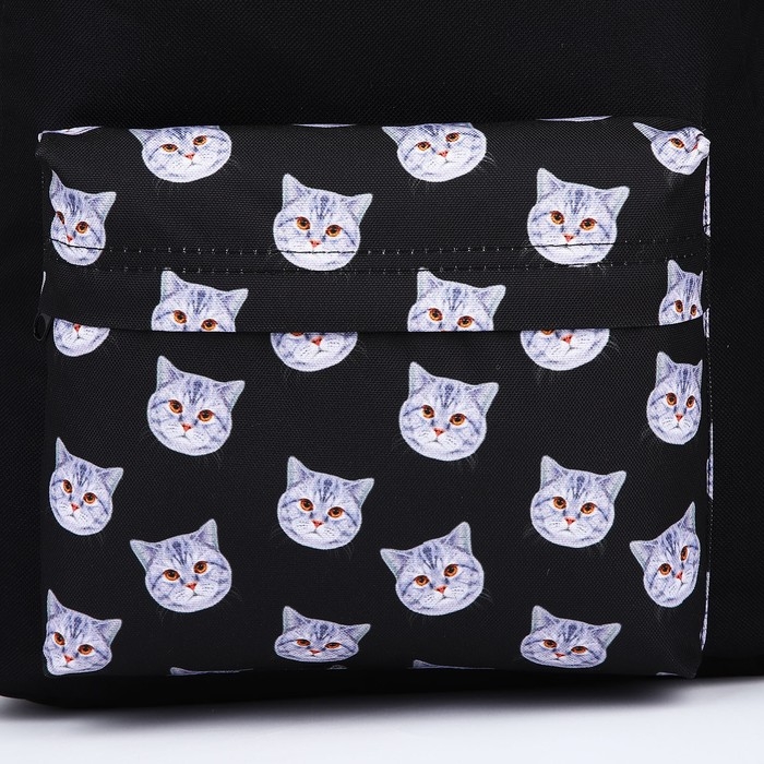 Рюкзак школьный текстильный &laquo;Коты&raquo;, с карманом, цвет чёрный