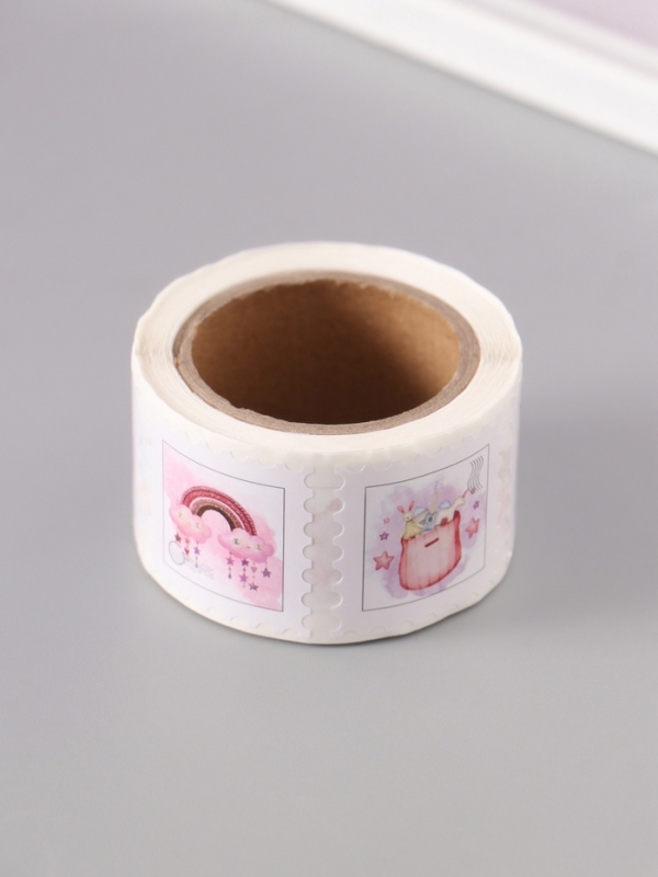 Наклейка бумага "Марки. Для малышек" 3х3 см 200 шт в рулоне