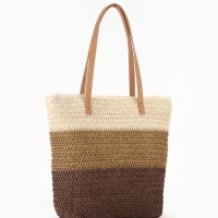 Сумка пляжная Полосы, 47*12*35, отд на молнии, подкладка, беж/коричневый