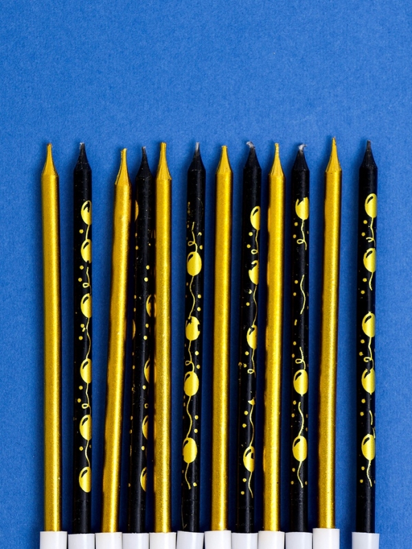 Набор свечей для торта "Воздушные шарики", 12 шт, золотой и черный