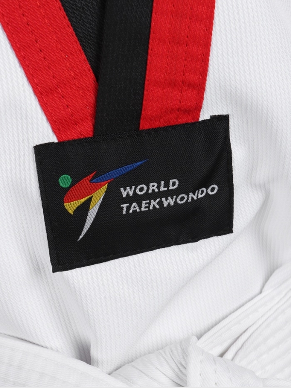 Добок (кимоно) для Тхэквондо, белый, черно-красный ворот, детский, размер 150