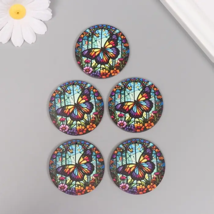 Декор для творчества дерево "Цветочная бабочка. Витраж" 4,6х4,6х0,3 см