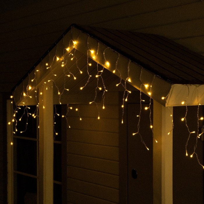 Гирлянда &laquo;Бахрома&raquo;, 3&times;0.6 м, IP44, 114 LED, 8 режимов, солнечная батарея, прозрачная нить, свечение тёплое белое