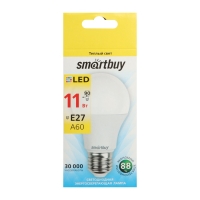 Лампа cветодиодная Smartbuy, A60, E27, 11 Вт, 3000 К, теплый белый свет