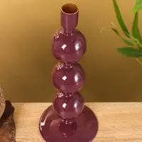 Подсвечник на 1 свечу текстурный "Баклажановый" с 3 сферами 10х10х25 см