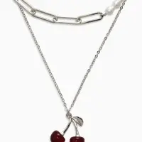 Кулон-цепь 2 яруса "Вишня", цвет бордовый в серебре 40+50+удл