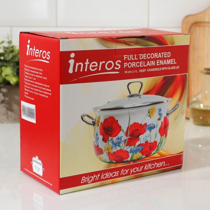 Кастрюля эмалированная &laquo;Верона&raquo;, 2,1 л, стеклянная крышка, индукция