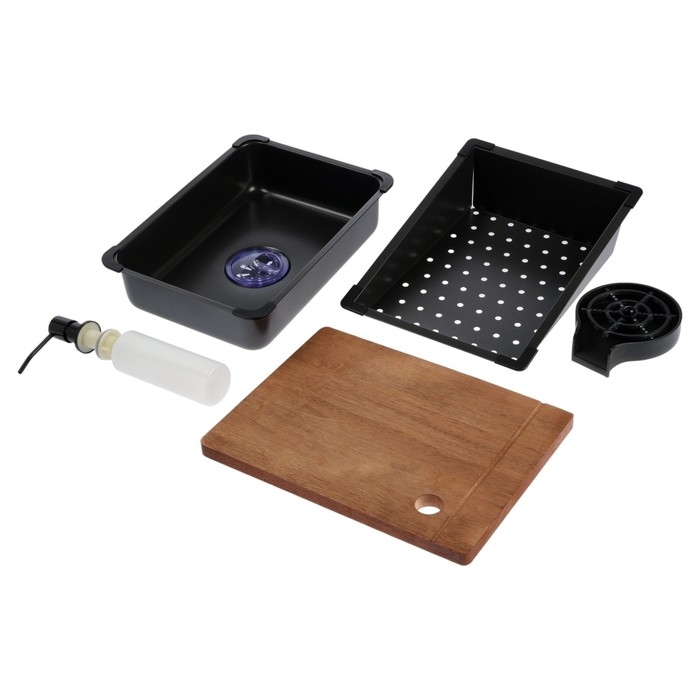 Кухонная мойка ZEIN M03, S=3.0 и 0.7мм, смеситель, корзины, разделочная доска, сифон, графит Кухонная мойка ZEIN M03, S=3.0 и 0.7мм, смеситель, корзины, разделочная доска, сифон, графит