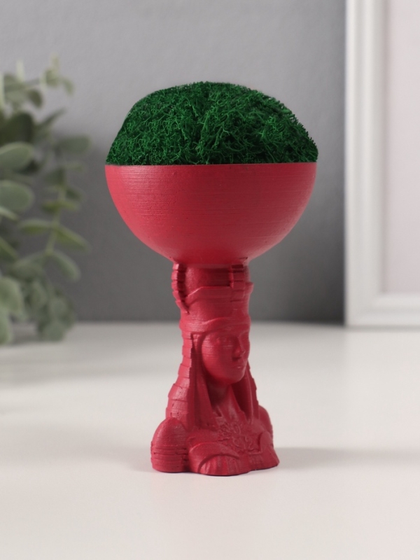 Кашпо бетонное "Египтянка" высота 10см,диаметр 7см винный со мхом (мох зелен. стабилизир.)