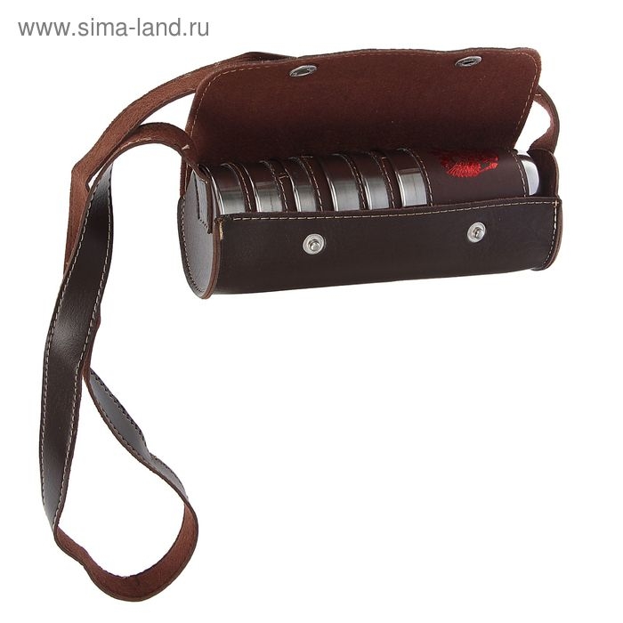 Стопки &laquo;Герб&raquo;, 100 мл, нержавеющая сталь, в чехле, коричневые, набор 6 шт