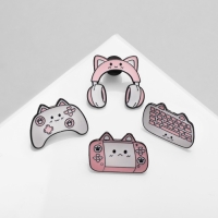 Набор значков (4 шт.) &laquo;Кото-гаджеты&raquo;, цвет бело-розовый в чёрном металле
