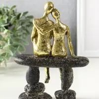 Сувенир полистоун "Абстракция. Парочка на скамейке" золото с серым 15,5х7,5х20,5 см