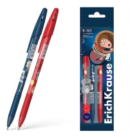 Набор ручек шариковых 4 штуки ErichKrause R-301 Stick & Grip "Приключения Пети и Волка", узел 0.7 мм, синие, с резиновым держателем, европодвес Набор ручек шариковых 4 штуки ErichKrause R-301 Stick & Grip "Приключения Пети и Волка", узел 0.7 мм, синие, с резиновым держателем, европодвес