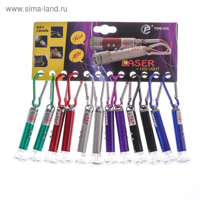 Фонарик+лазер на карабине 3 режима Фонарик+лазер на карабине 3 режима "Цветок" МИКС 8,5х2,2х2,2 см