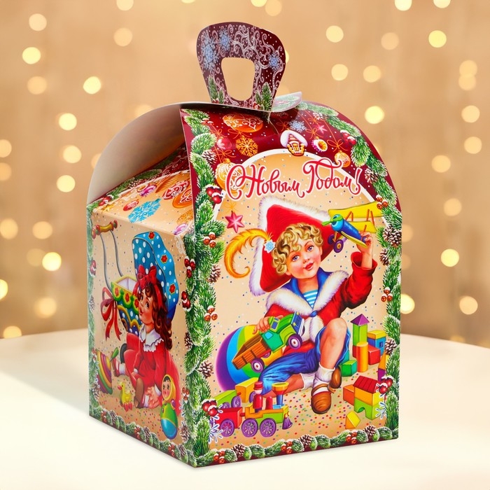 Новый год. Подарочная коробка Новогодняя КУБ МАКСИ "Детское счастье" 15 х 15 х 19 см.