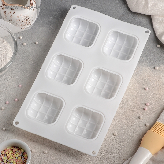 Форма для муссовых десертов и выпечки Доляна &laquo;Перина&raquo;, 29&times;17&times;3 см, 6 ячеек (6,5&times;6,5 см), цвет белый