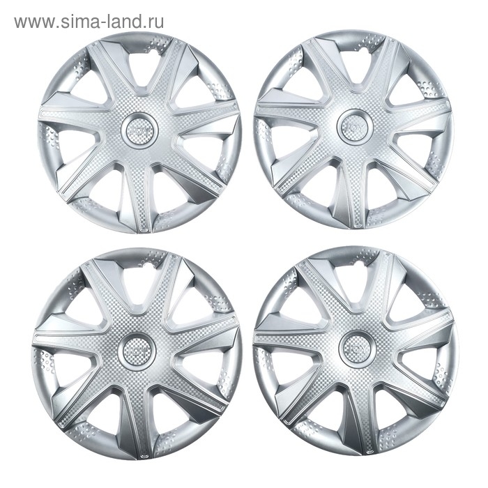 Колпаки колесные R15 Колпаки колесные R15 "ДЖОЙ ", серебристый, карбон, набор 4 шт